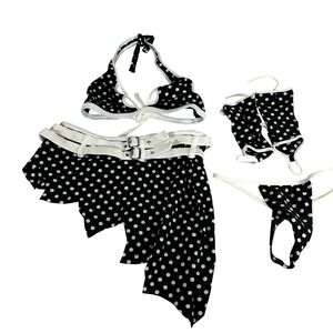 Latin Angel VTG Black White Polka Dot 4pc Dancewear Clubwear Set LA.162 XL New